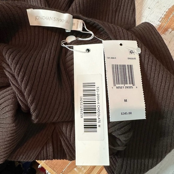 Jonathan Simkhai Leah Ribbed Cable Knit Wool Blend Sweater Chocolate - Picture 10 of 14